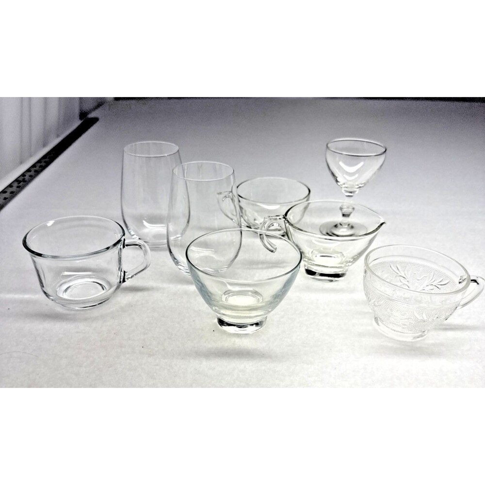 Assorted Clear Glassware Lot of 8 Arcoroc Stemware Punch Cups Coupe Wine Glasses